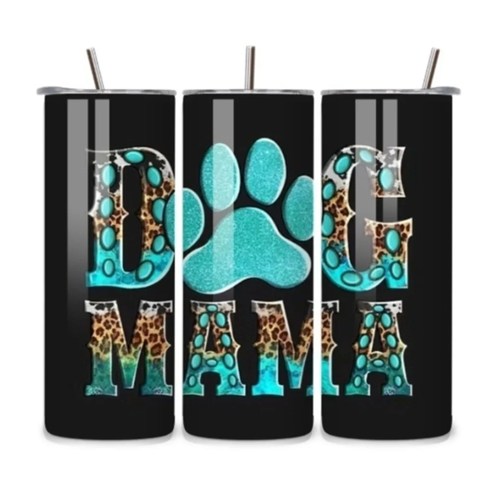 Dog Mama Black Turquoise 20oz Stainless Steel Tumbler